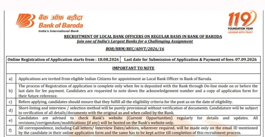 Bank Of Baroda LBO Recruitment 2026 Apply Online for 2482 Local Bank Officer Posts Latest Jobs Official Notification PDF